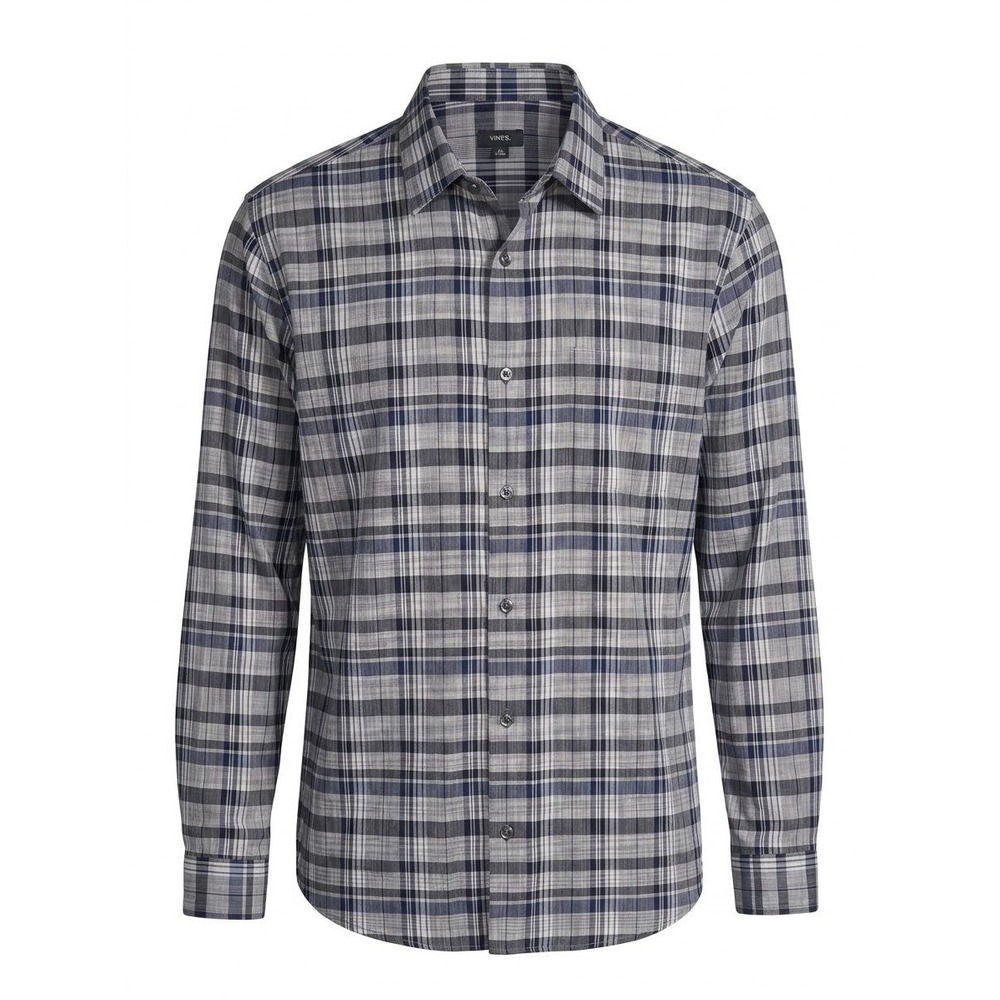 Vince Mens XL Blue Black Plaid Long Sleeve Button Down Shirt Regular Fit